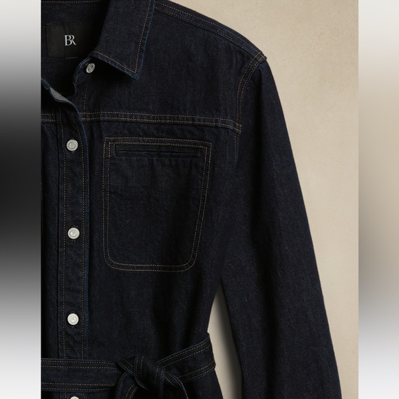 BANANA REPUBLIC Italian-made Denim Shirt Jacket, Rinse Dark Wash, Size XL - Picture 6 of 7